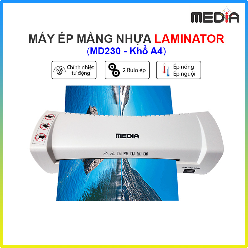 Máy Ép Màng Nhựa Plastic Media MD230 Khổ A4, Tự Động Điều Chỉnh Nhiệt Độ, Tính Năng Chống Kẹt Giấy, Nhỏ Gọn Thích Hợp Dùng Cho Văn Phòng Hoặc Gia Đình - Hàng Chính Hãng