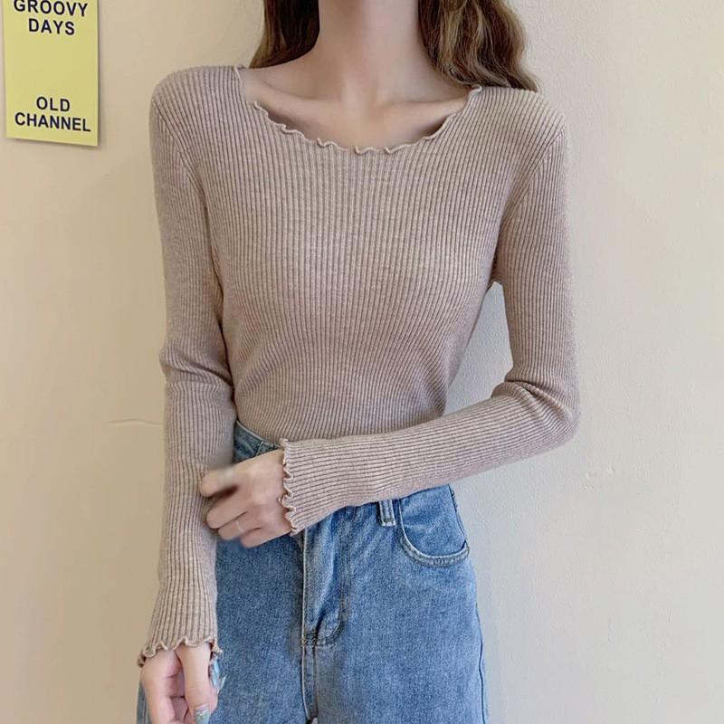 Áo Sweater Dệt Kim Tay Dài Cổ Tròn Phong Cách Hàn Quốc