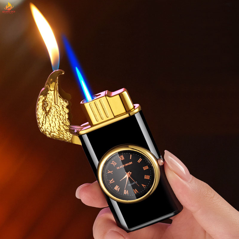 Hột quẹt khò 2 chế độ lửa , kiêm đồng hồ thiết kế đầu đại bàng phun lửa cá tính độc đáo