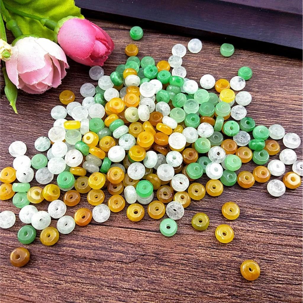 Gói 4 Viên charm xỏ đá 9-10mm, lỗ 5mm đá ngọc tự nhiên, ngọc phong thủy, ngọc tròn xỏ dây Nana handmade shop