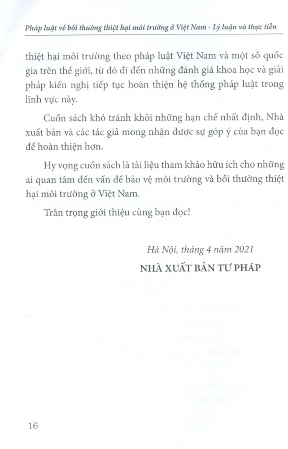 Pháp Luật Về Bồi Thường Thiệt Hại Môi Trường Ở Việt Nam - Lý Luận Và Thực Tiễn