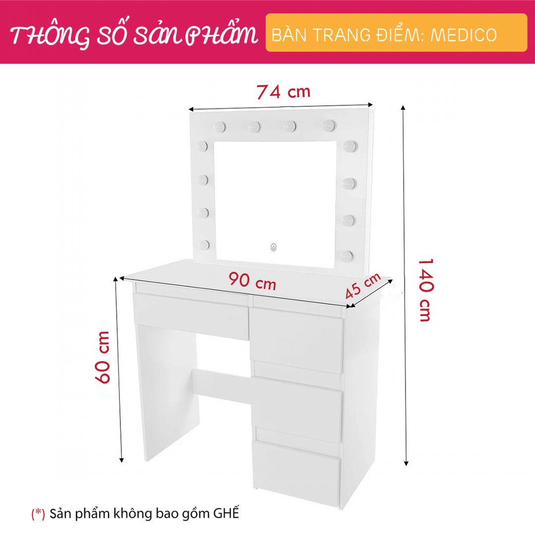 Bàn trang điểm gỗ hiện đại SMLIFE Medico | Gỗ MDF dày 17mm chống ẩm | D90xR45xC140cm