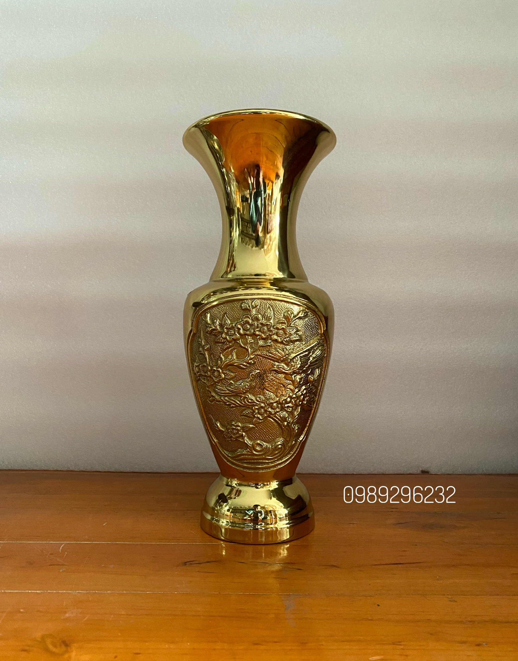 Lọ bình đào cắm hoa thờ bằng đồng vàng cao 26cm