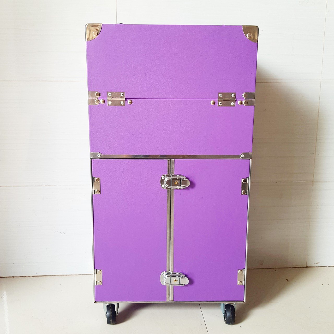 Hàng cao cấp loại 1 - Cốp vali kéo viền cạnh inox, nhiều ngăn đựng mỹ phẩm, dụng cụ phun xăm, nối mi, nail, máy hơ gel trang điểm chuyên nghiệp size 36x22x64