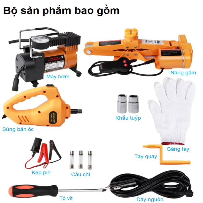 Bộ nâng kích gầm điện, kiêm máy bơm lốp và máy siết ốc ô tô đa năng 3 trong 1 ROGTZ TY-EJ06 tải trọng 2 tấn - Hàng Nhập Khẩu (Bảo hành 2 năm)