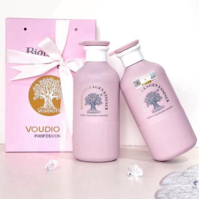 Bộ Dầu Gội Xả Biotin Collagen Essence Voudioty Hồng Phục hồi Giảm Rụng Tóc New 500mlx2