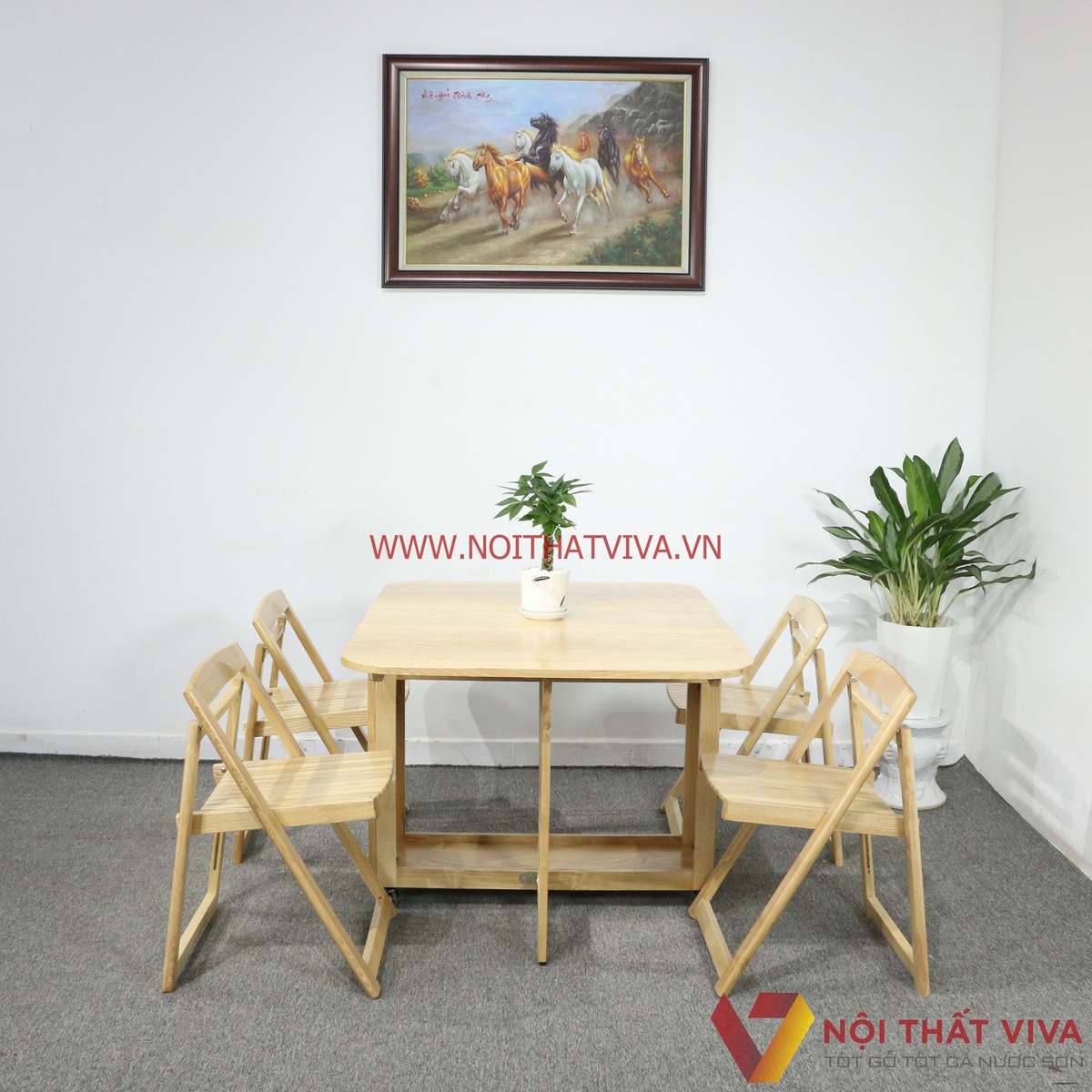 Bàn Ăn Thông Minh Xếp Gọn Gỗ Sồi Tự Nhiên 4 Ghế Đẹp Giá Rẻ