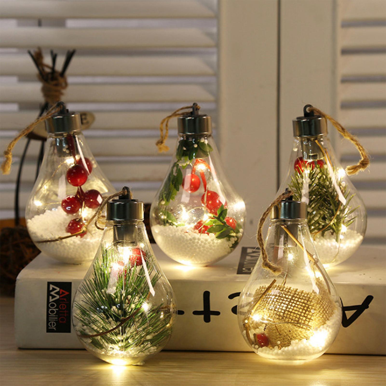 LED Christmas Ball Transparent Hanging Ornament Bulb Globe Light Up Pendant Decoration for Christmas Holiday Party Gift