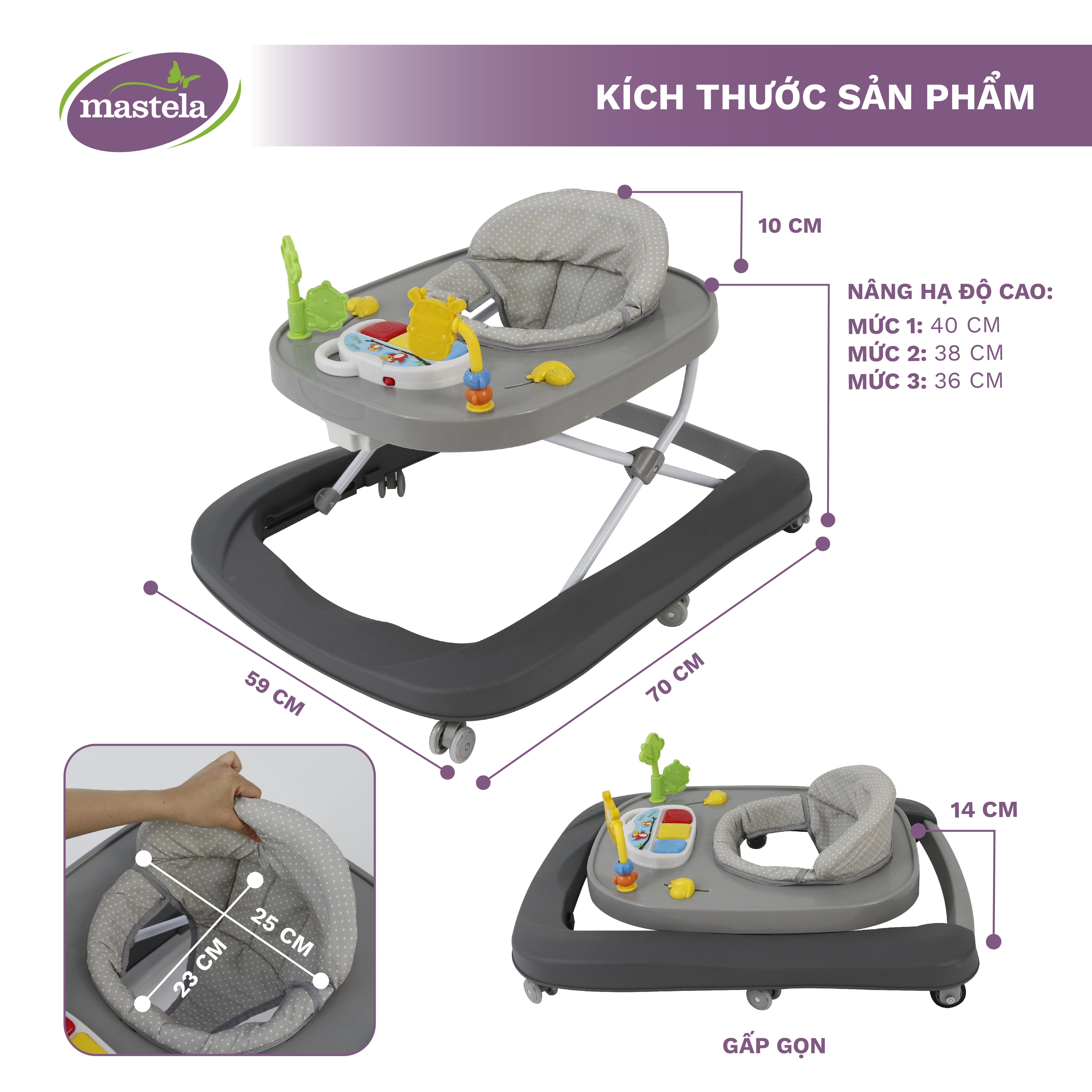 Xe tập đi tập đứng 3 giai đoạn Mastela, chất liệu chắc chắn, tuyệt đối an toàn cho sức khỏe bé,  W1508