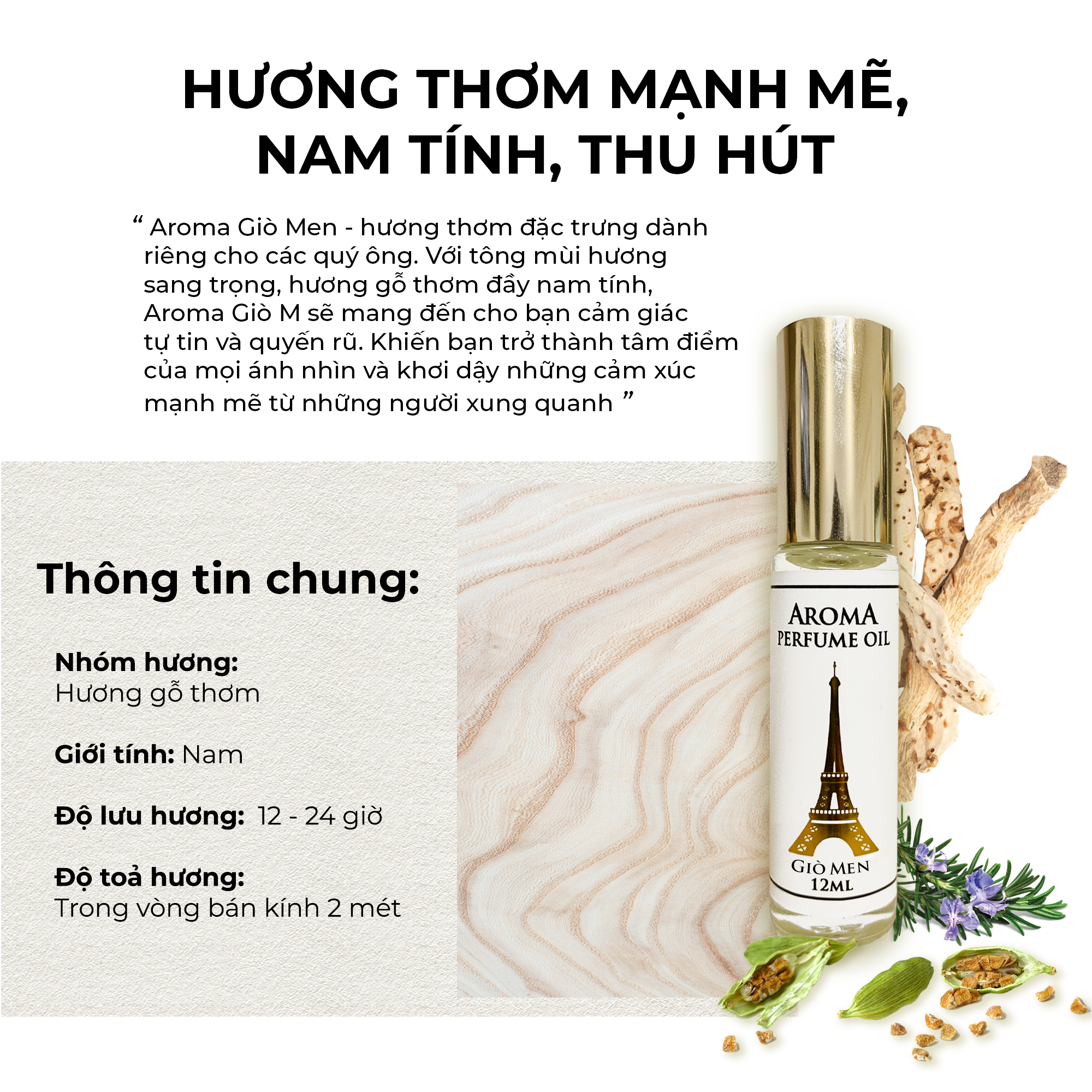 Aroma Gio M – Tinh Dầu Nước Hoa Pháp Dạng Lăn 12ml