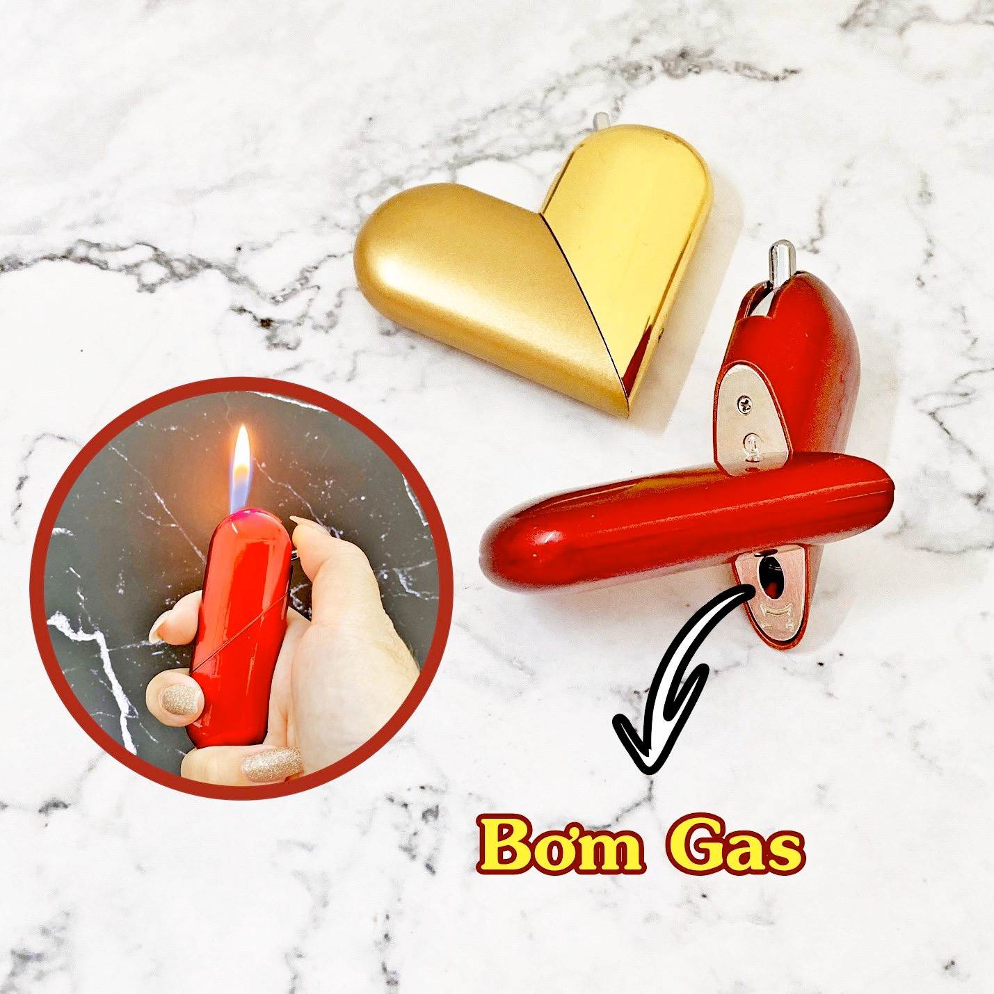 Hột quẹt bật lửa hình trái tim xoay 360 độ - quà tặng valentine