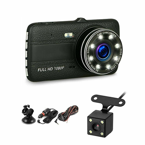 Camera hành trình ô tô Ontek T004 Full HD 1080P - Màn hình 4 inch, Hỗ trợ 8 LED ( Gồm Cam trước &amp; Cam sau ) - Hàng nhập khẩu