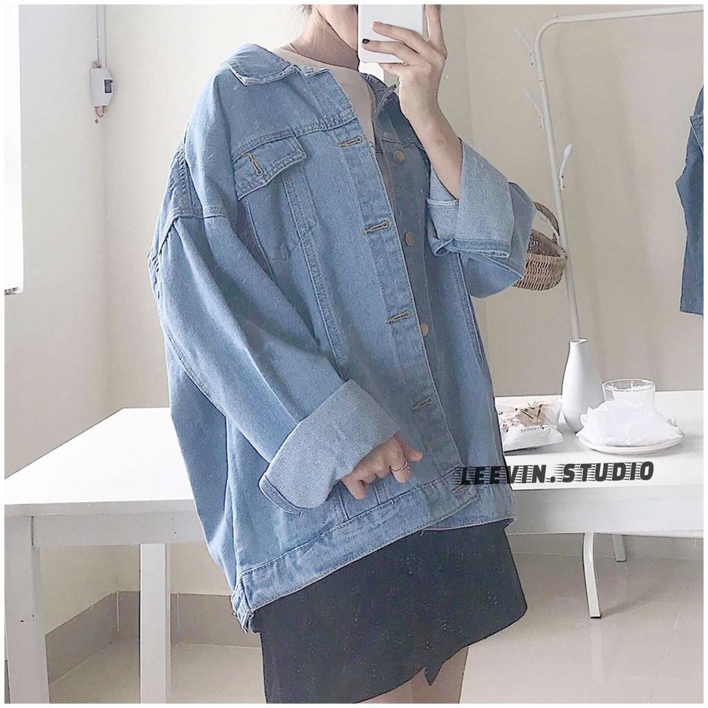 Áo Khoác Jean UNISEX Nam Nữ Xanh Nhạt - Áo khoác bò nữ form rộng KITTY