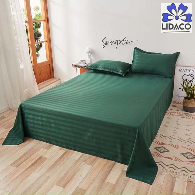 Bộ Ga Gối Cotton Kẻ 3F Lidaco Chuyên Dụng Cho Homestay, Khách Sạn Nhiều Mẫu Lựa Chọn – Xanh Lá – 1m2x2m-Nệm dày 16-20cm