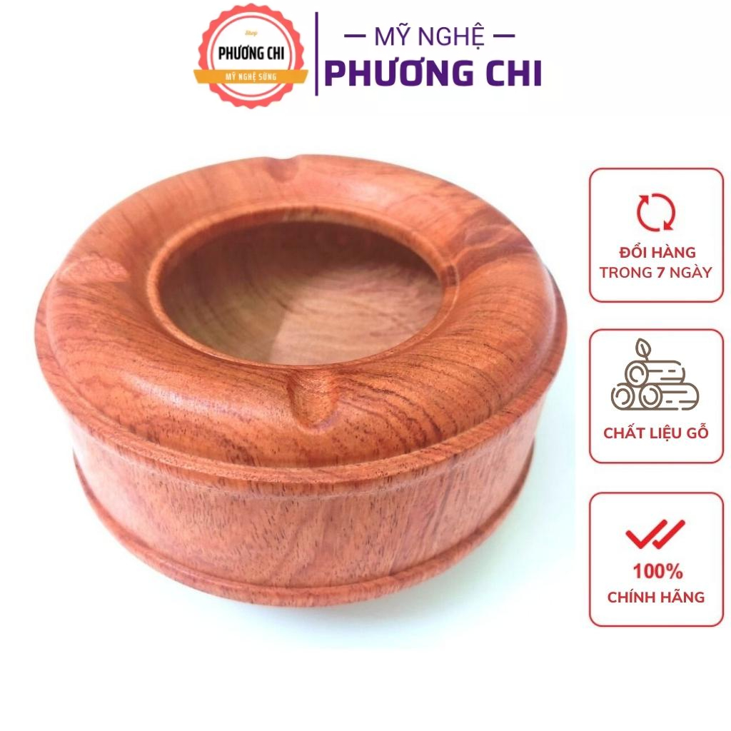 Gạt tàn thuốk_lá gỗ hương trụ tròn trơn nguyên khối sang trọng | Mỹ Nghệ Phương Chi