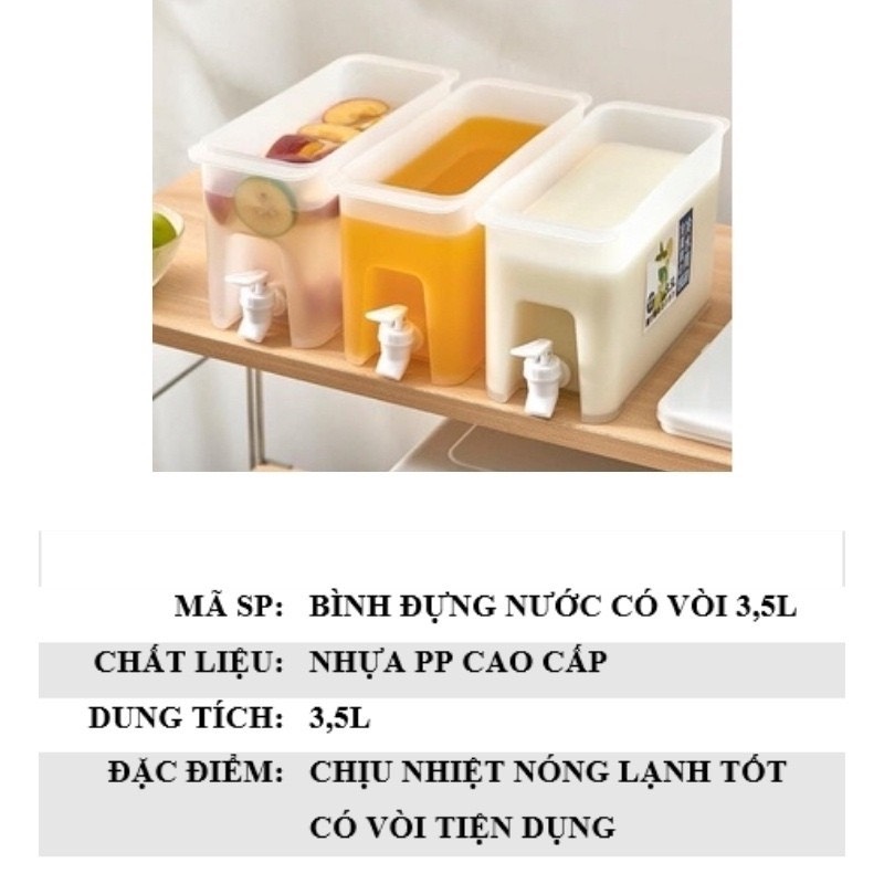 Bình Đựng Nước Có Vòi 3,5L Để Trong Tủ Lạnh, Tiện Lợi Đa Năng