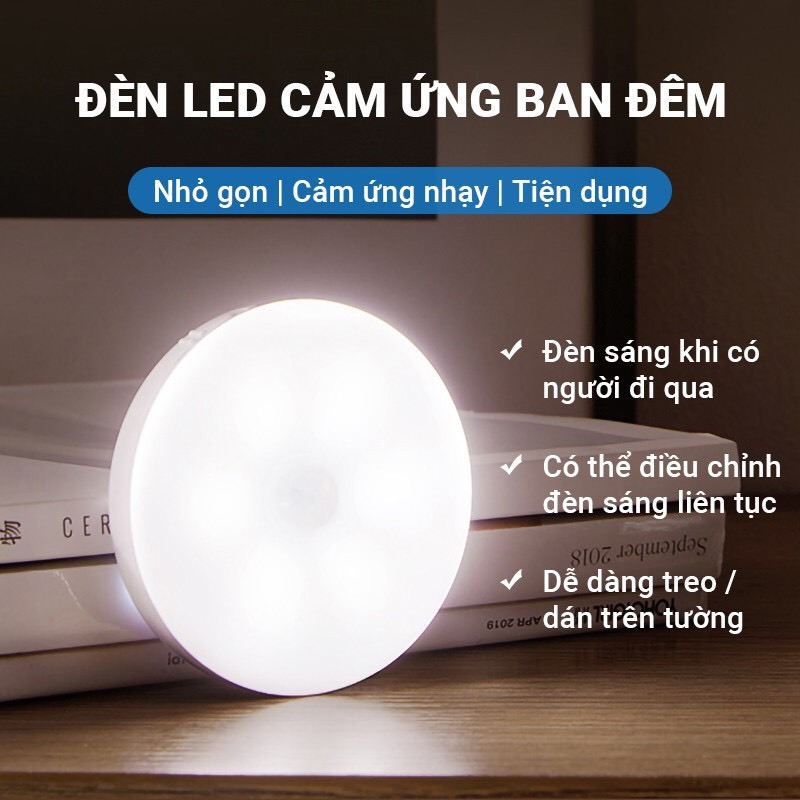 ĐÈN TRÒN 6 LED DÁN TƯỜNG 2 CHẾ ĐỘ MÀU - PIN SẠC -HT