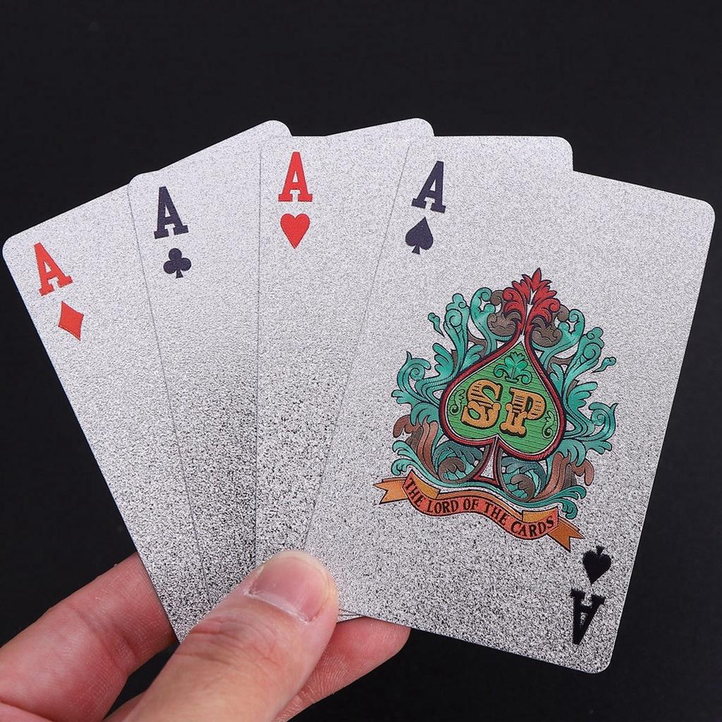 Bài Tây Poker Mạ Nhũ BẠC Cao Cấp Phủ Si BẠC Hãng Amalife – Bộ 54 Lá Bài Pocker Nhựa Dẻo Chống Thấm Nước Chống Gãy