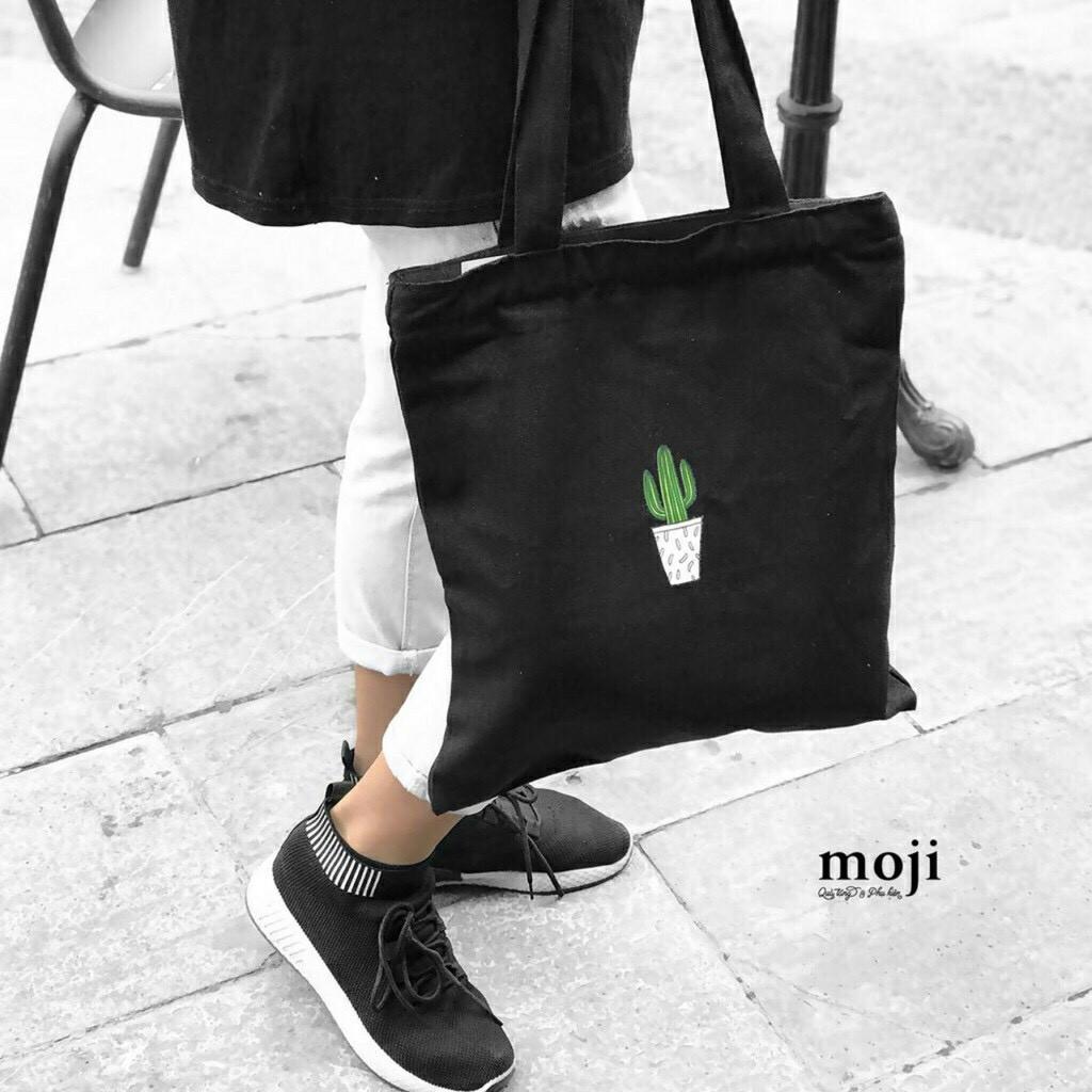 Túi Tote Túi Vải Canvas Mềm Hình Xương Rồng Có Khóa Miệng