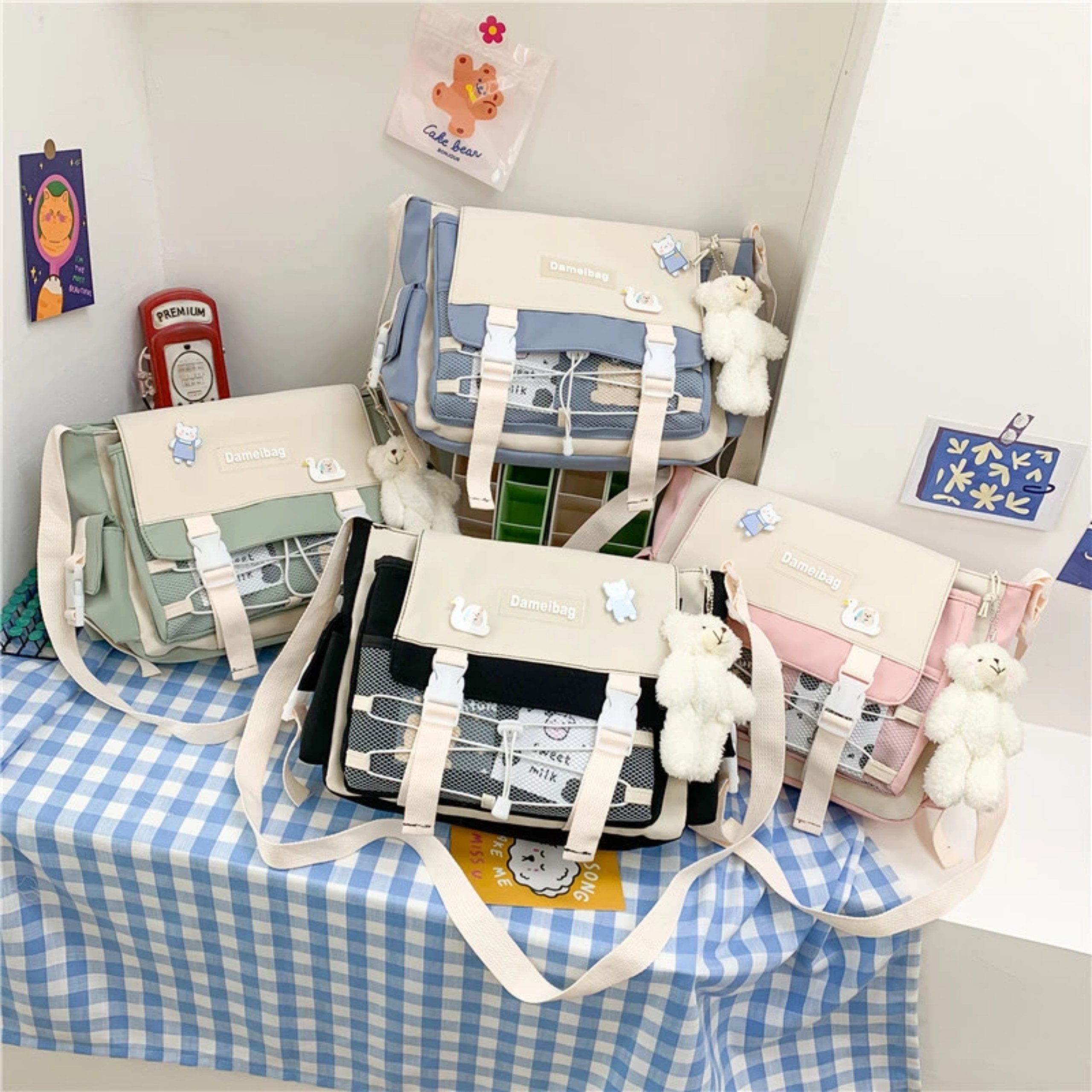 Túi đeo chéo nữ học sinh mini Dameibag bằng vải size 30x24x11cm đựng vừa A4 Tặng sticker-