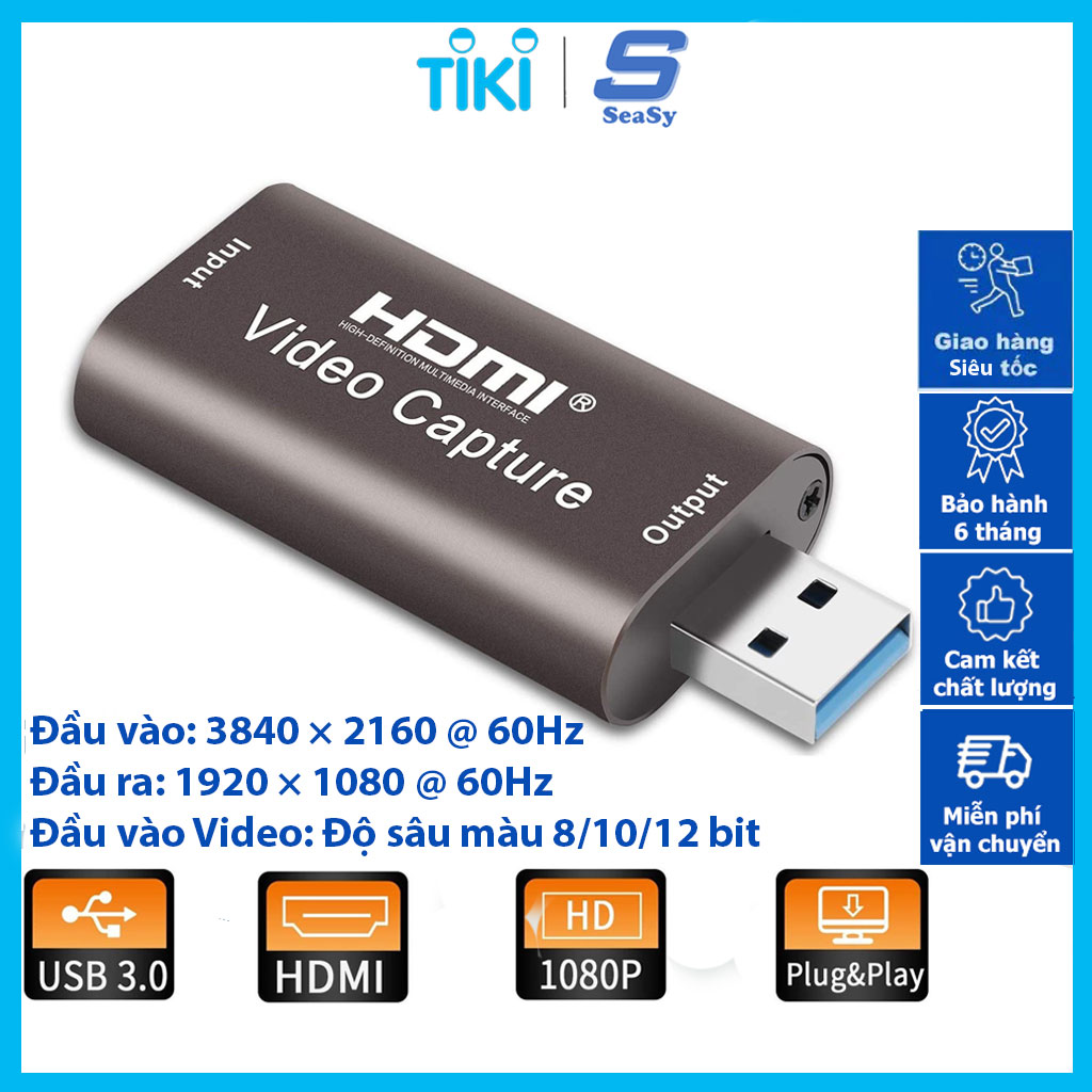 Cáp HDMI To USB 3.0 Video Capture SeaSy, Hỗ Trợ Live Stream, Ghi Hình Vào Máy Tính Từ Điện Thoại, Ipad, Camera, PC, PS, 360 Wii U Camcorder DV, Video Conference, HD DVR, Thiết Bị Y Tế, Nội Soi, Siêu Âm - Hàng Chính Hãng