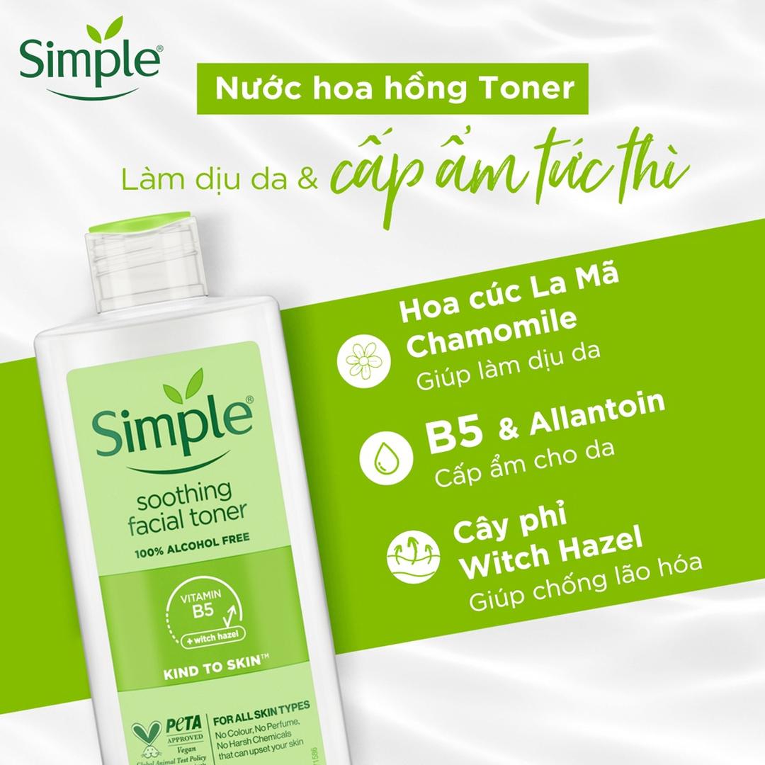 Nước Hoa Hồng Simple Kind To Skin Soothing Facial Toner 200ml - Mẫu Mới