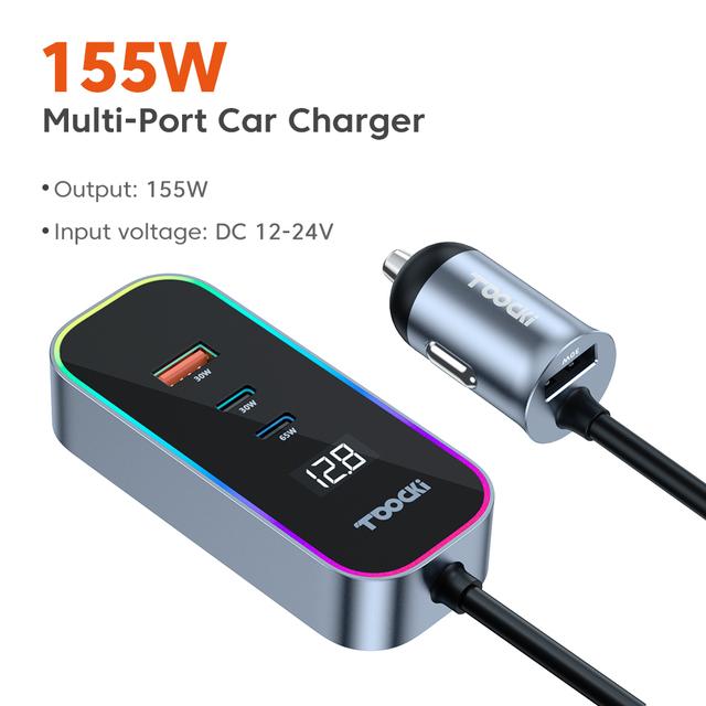 Bộ sạc xe hơi mở rộng phía sau USB của Toocki 155W với bộ sạc điện thoại moble Multi Digital Multi Digital Digital Digital C trong xe PD QC3.0