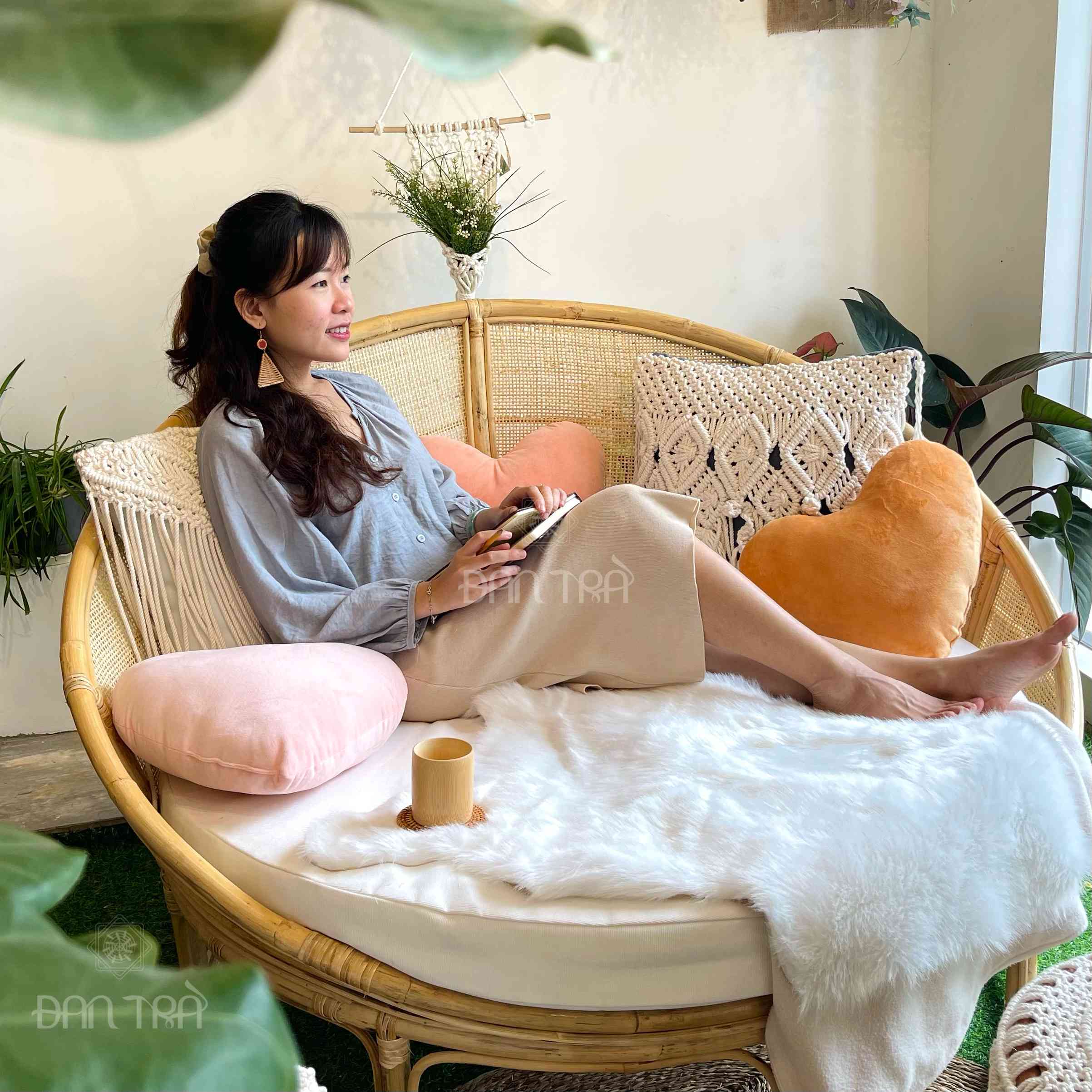 Ghế Papasan Đan Mây Lưới Cách Tân Rose, Ghế Mây Tình Yêu, Ghế Bằng Mây, Xưởng Mây Tre ĐAN TRÀ