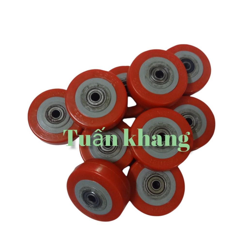 Bánh xe 65x25 pu đỏ có bạc đạn trục 8mm