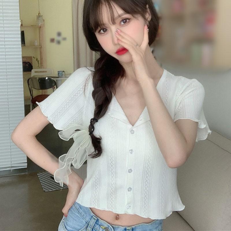 Áo Cardigan Dệt Kim Tay Ngắn Thời Trang Mùa Hè Cho Nữ