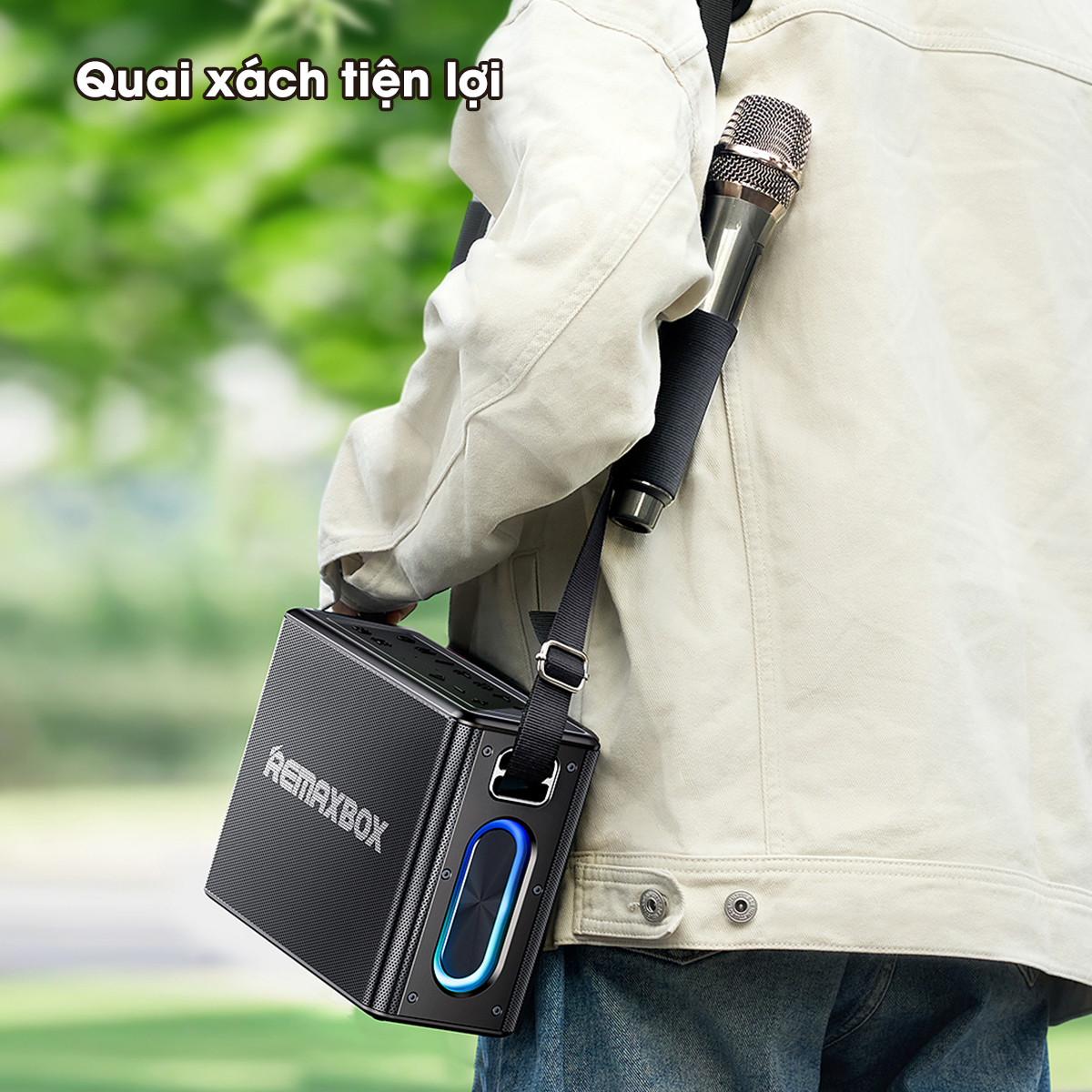 Loa Karaoke Bluetooth Remax RB-M51 Kèm 2 Micro không dây LED RGB hát Karaoke tại nhà, Âm thanh hay bass cực chuẩn - Hàng chính hãng