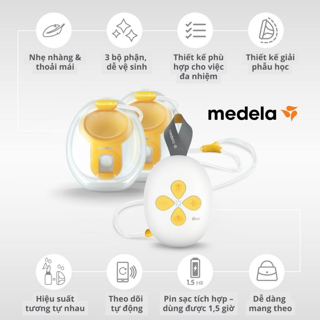 Máy hút sữa Medela Duo Hands Free | Có pin sạc tích hợp, thiết kế nhỏ gọn, chân sạc USB-C