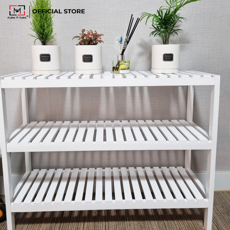 KỆ GIÀY GỖ/ KỆ TRANG TRÍ LẮP RÁP HÀN QUỐC ĐA NĂNG 3 TẦNG - BENCH 3F 800  WHITE