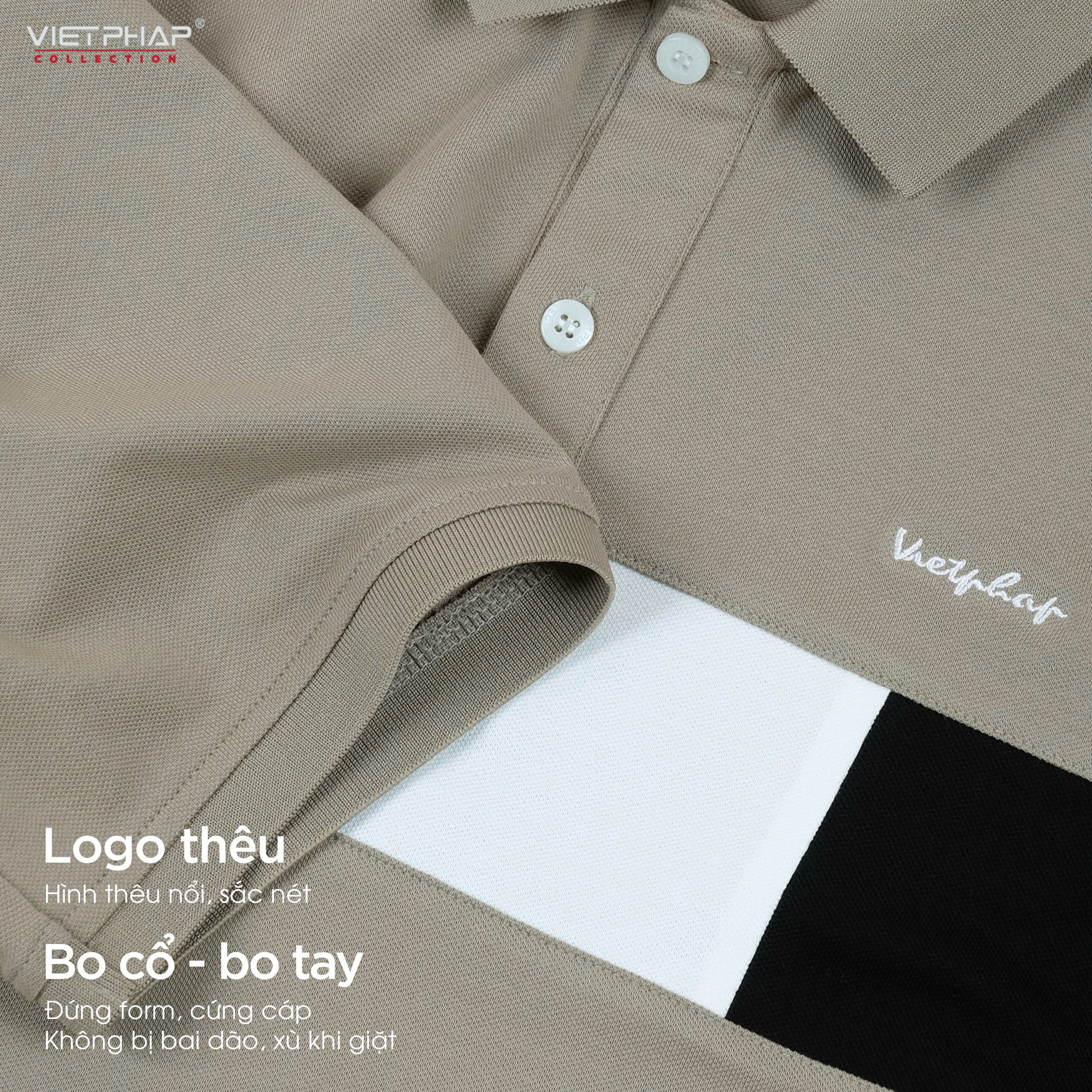 Áo Polo Nam VIỆT PHÁP Form Basic Chất liệu Cotton Pique co giãn thấm hút mồ hồi tốt 3403