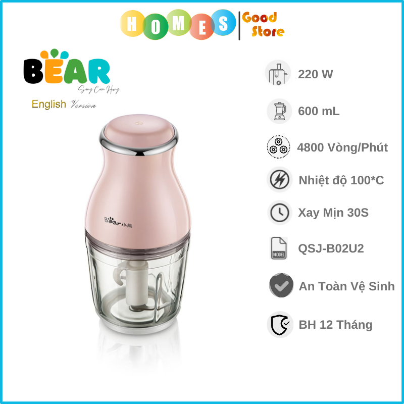 Máy Xay Ăn Dặm Cho Bé BEAR QSJ-B02U2 Dung Tích 0.6L - Hàng Chính Hãng