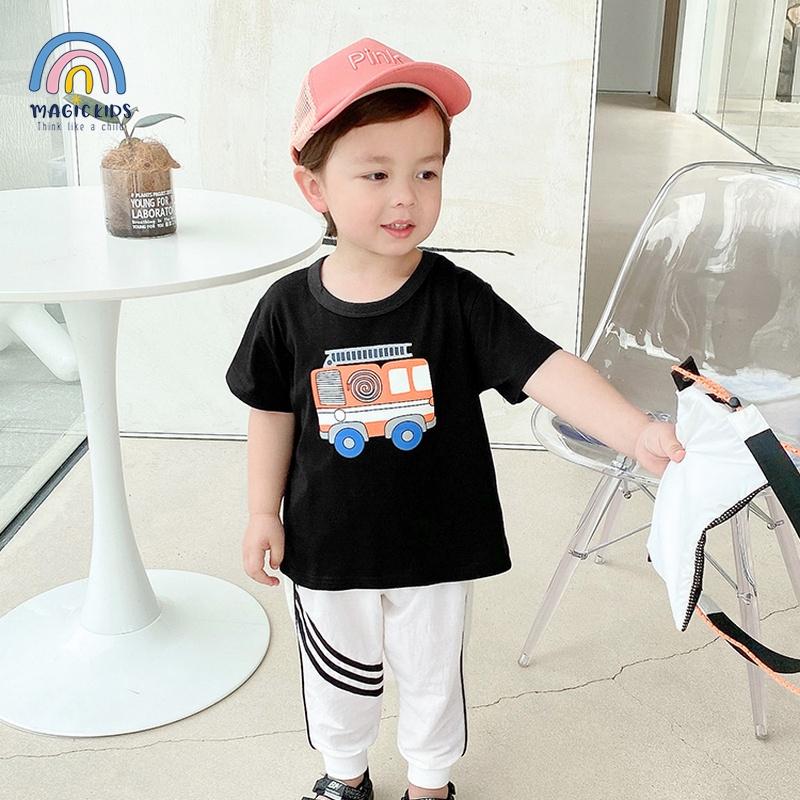 Áo thun cộc tay cho bé 2 3 4 5 6 7 tuổi cotton in hình xe co giãn thoáng mát