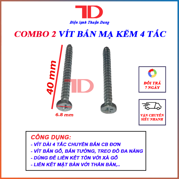 Vít bắt CB đơn dài 4 tấc chuyên dụng cho thợ điện lạnh, bắt cầu dao đơn cho máy lạnh, vít bắn tường, vít bắn gỗ, vít bắn tôn dài 4cm Hàng Nhập Khẩu