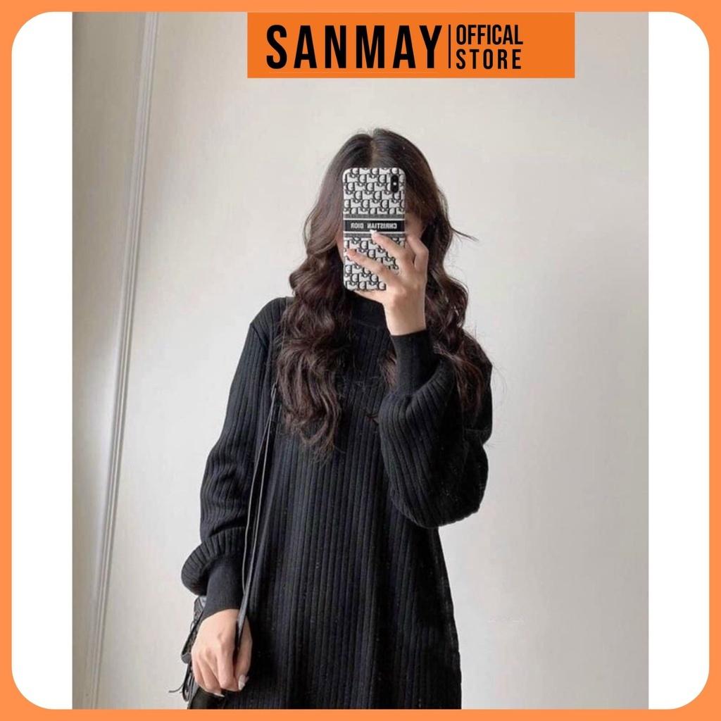 Váy Len Suông Thun Nữ Dáng Dài Trơn SANMAY Đầm Đi Dự Tiệc Cưới Chơi Cao Cấp Thiết Kế Hàn Quốc Công Sở Trắng Đen VD013