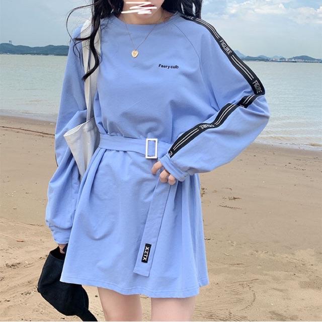Đầm thun viền chữ cá tính FEARY ulzzang kèm belt mẫu thu đông 2020 - xanh