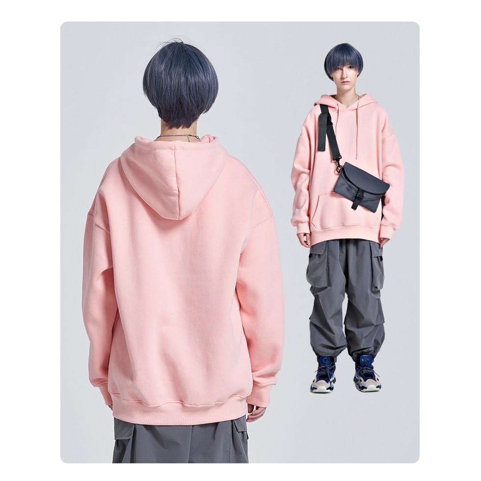 Áo hoodie nữ trơn HY KOREA khoác nỉ bông form dáng rộng kiểu sweater unisex hồng pastel