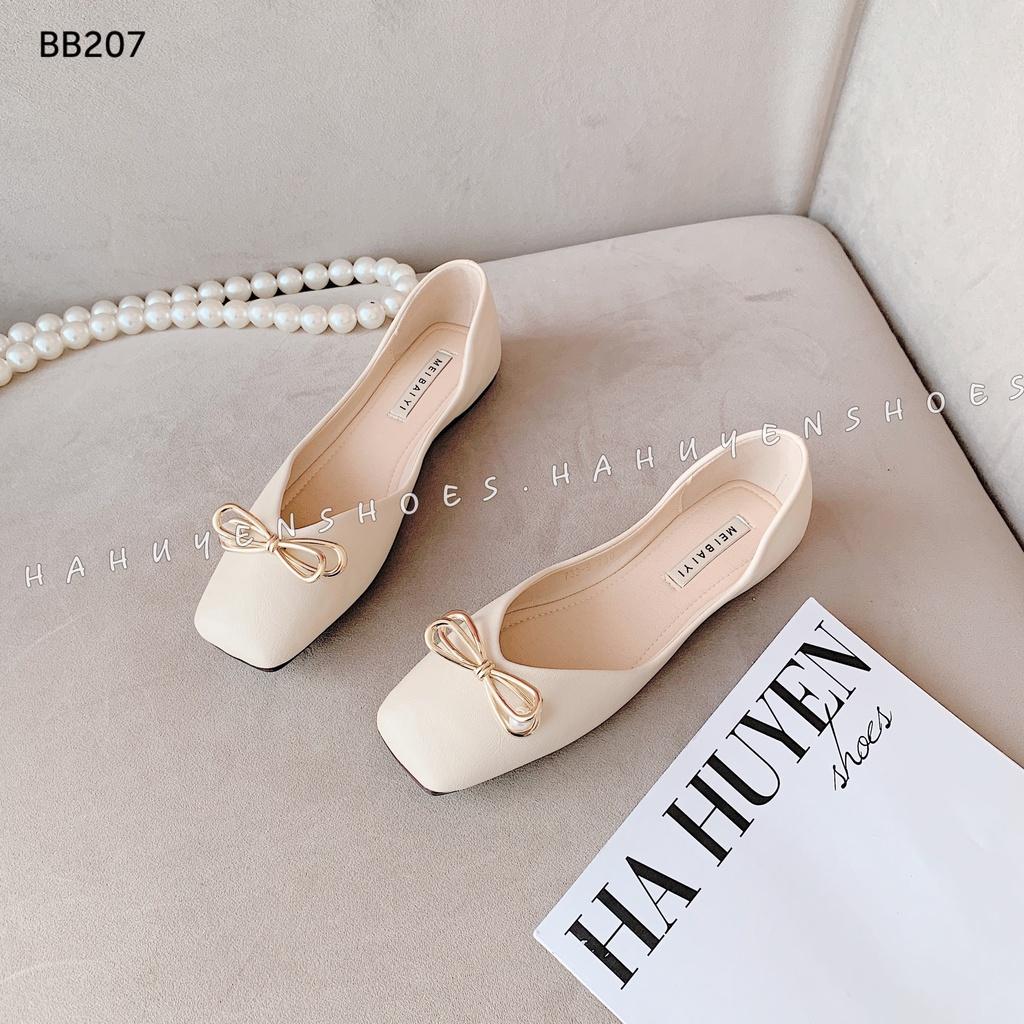 Giày búp bê nữ Hà Huyền Shoes mũi vuông phối nơ kim loại sang trọng - BB207