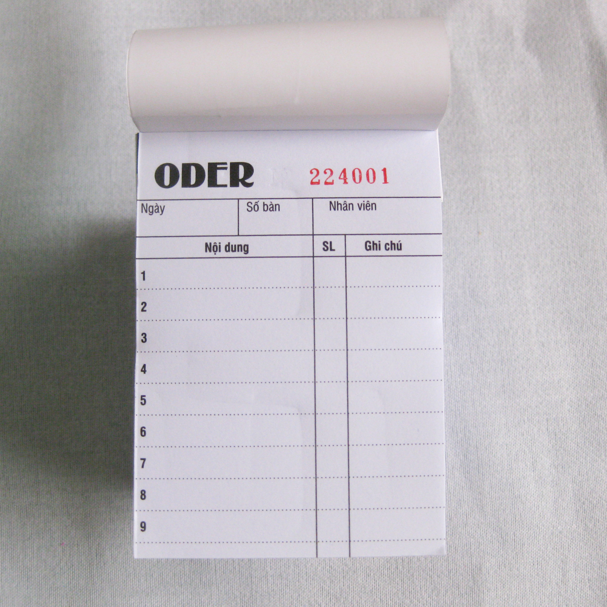 Phiếu Order 1 Liên