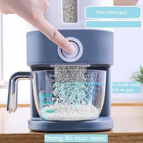 THÙNG ĐỰNG GẠO THÔNG MINH KIỂU HÀN DUNG KHỐI 12KG CÓ CỐC VO GẠO