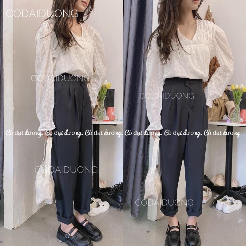 Quần baggy vải 2 cúc lệch