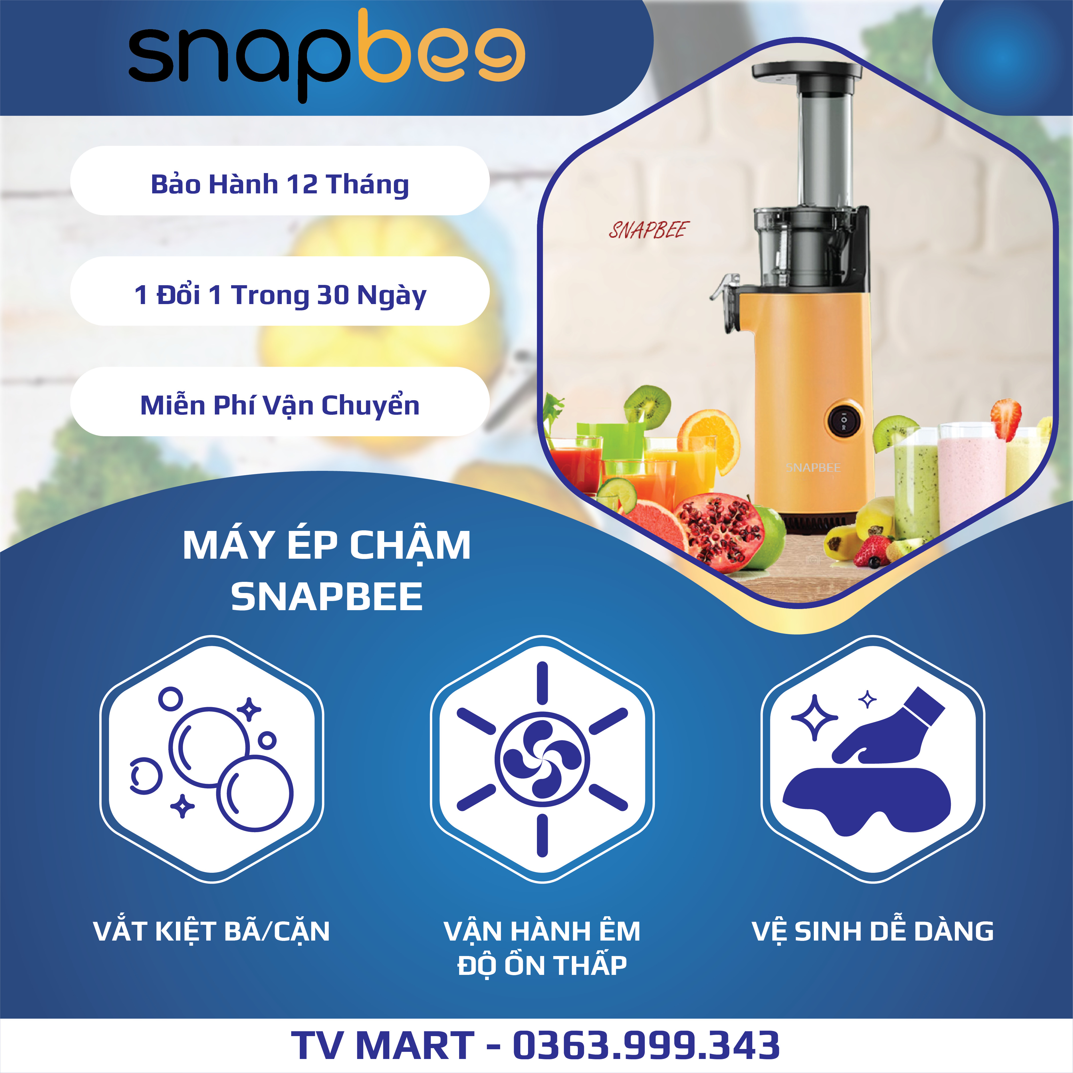 Máy Ép Chậm - Máy Ép Trái Cây SnapBee SK-202VN - Hàng Chính Hãng