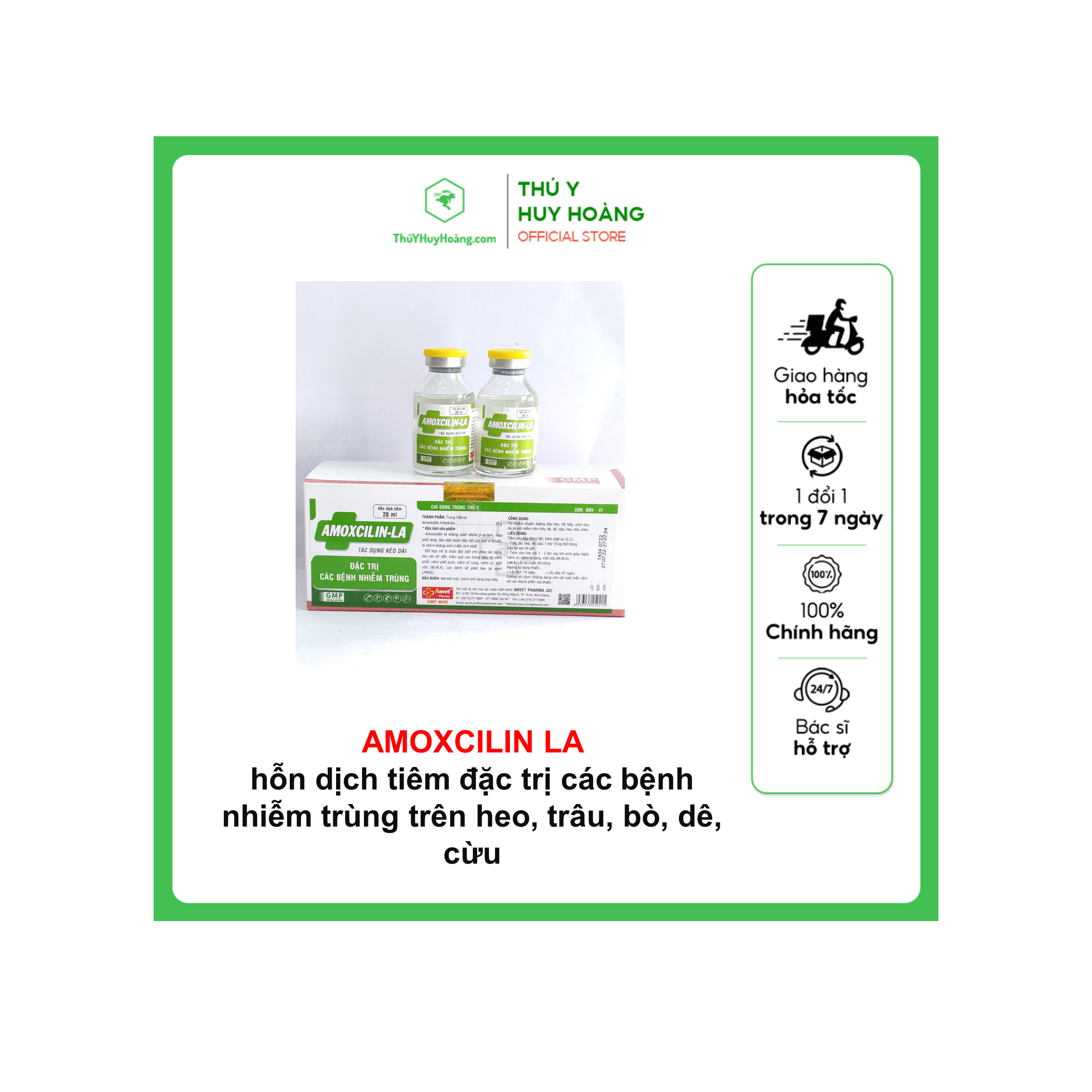 AMOXCILIN LA 20ML hỗn dịch tiêm các bệnh nhiễm trùng