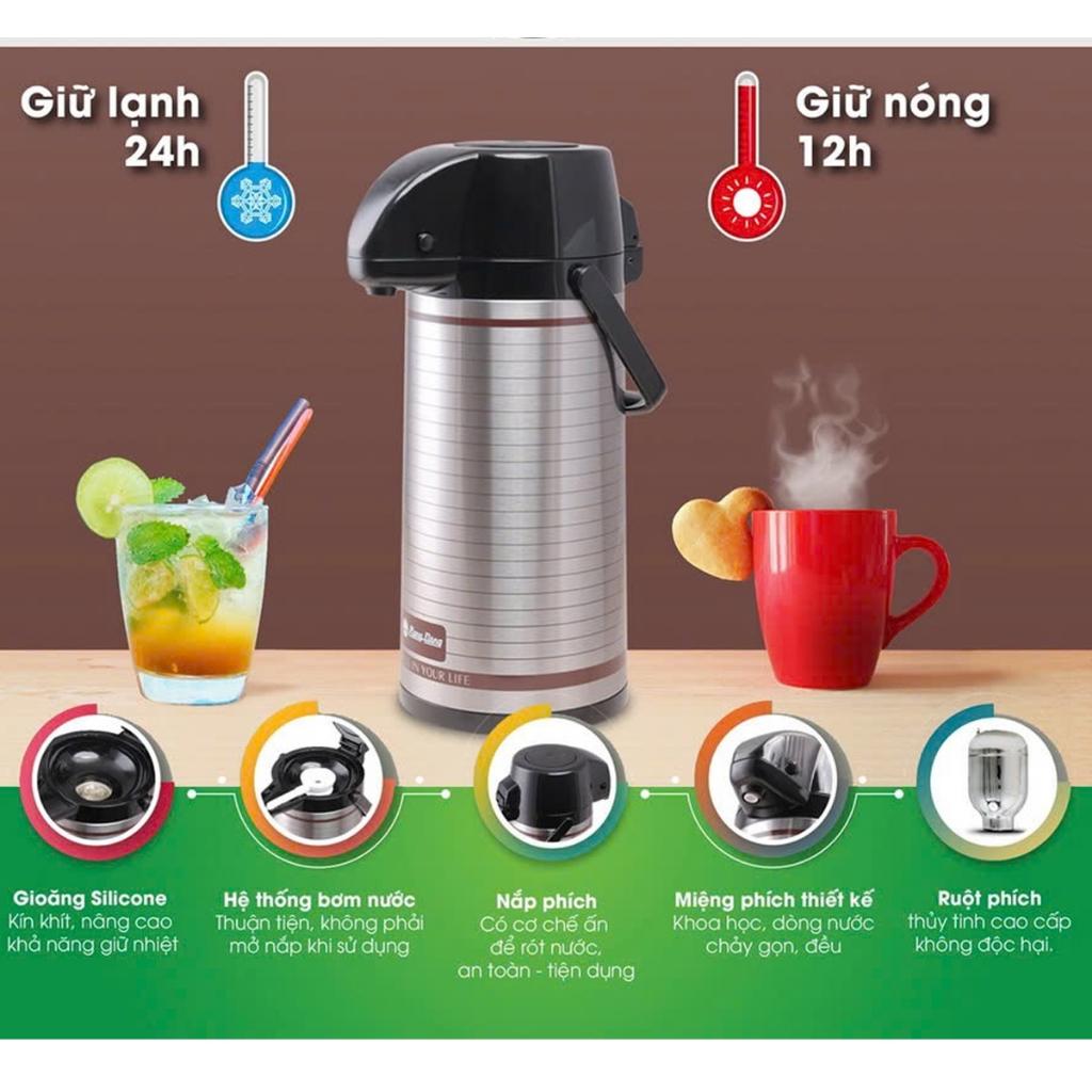 Phích giữ nhiệt Inox cao cấp Rạng Đông - 2045 ST3.E [2 Lít - Nút ấn rót nước