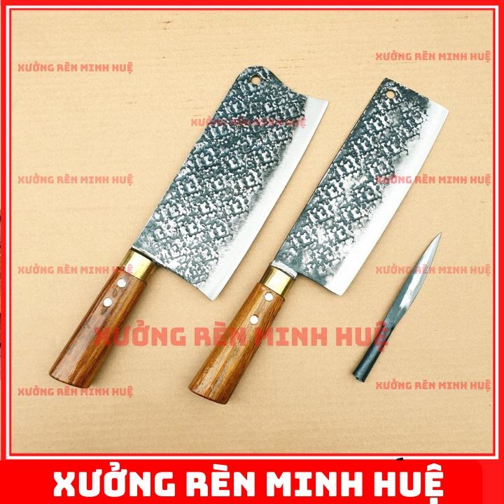 Bộ 2 dao bếp chặt và thái thép nhíp ô tô hàng rèn thủ công cao cấp