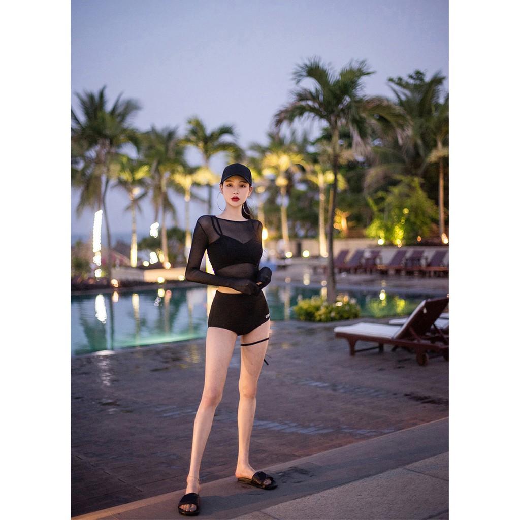 Bikini Bộ Đồ Bơi Dài Tay Set 3 Mảnh Kín Cạp Cao Bigsize Thể Thao Lưới