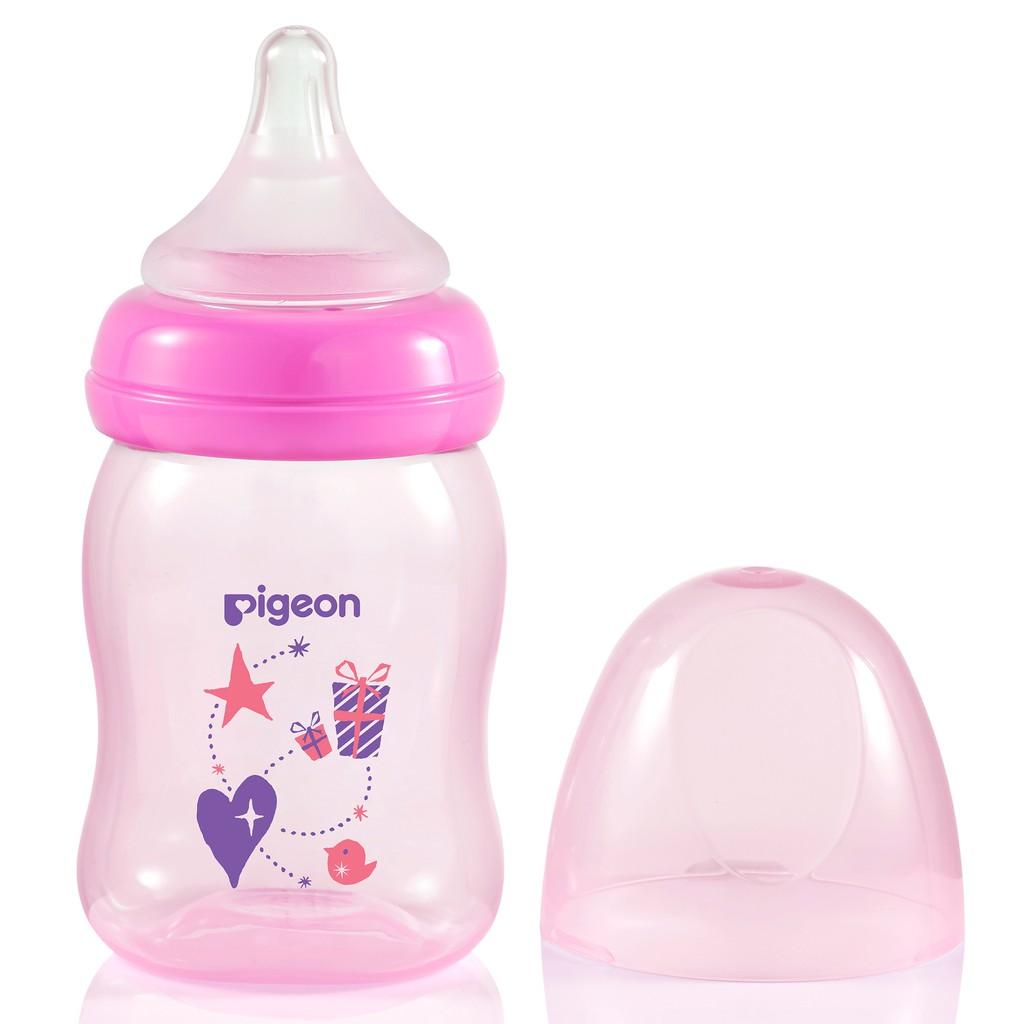 Bình sữa cổ rộng PP Plus họa tiết xanh/hồng Pigeon 160ml (SS)